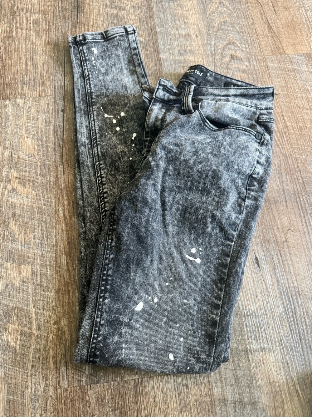 Kenneth Cole Black Washed Skinny Jeans with White Paint-Splatter